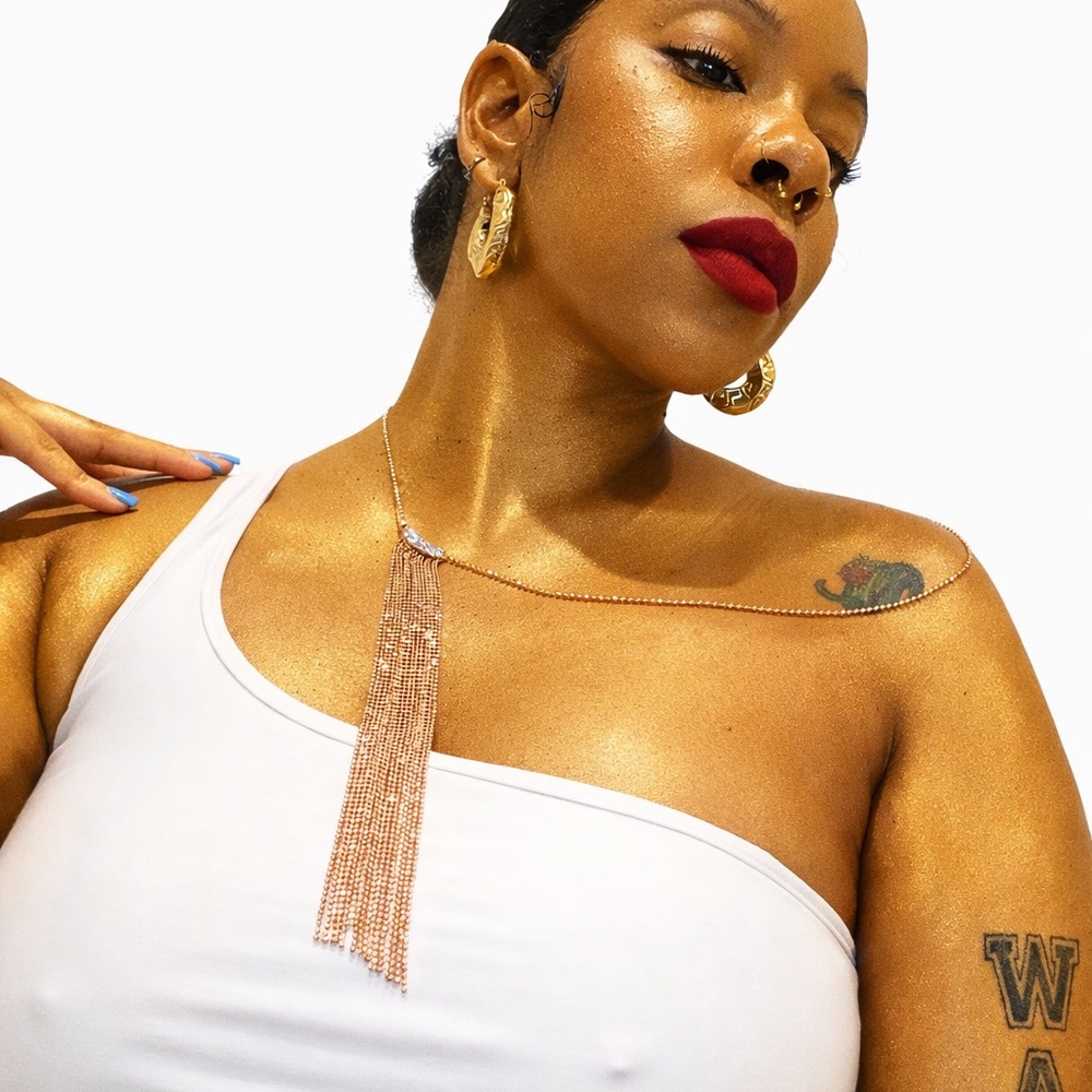 Rose Gold Beaded Fringe Necklace